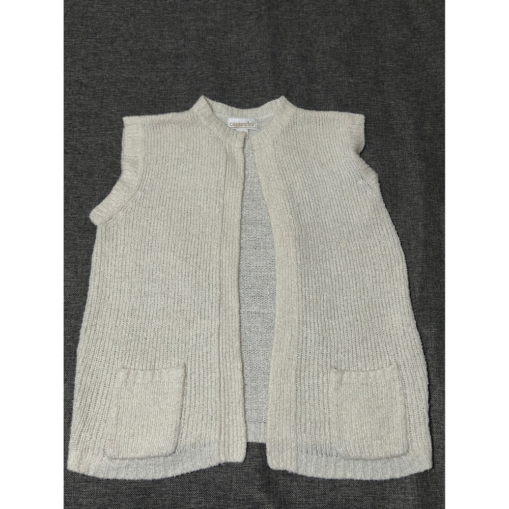 Cassandra Women‎ 22W Sweater Vest Cream Knit Open Front Pockets